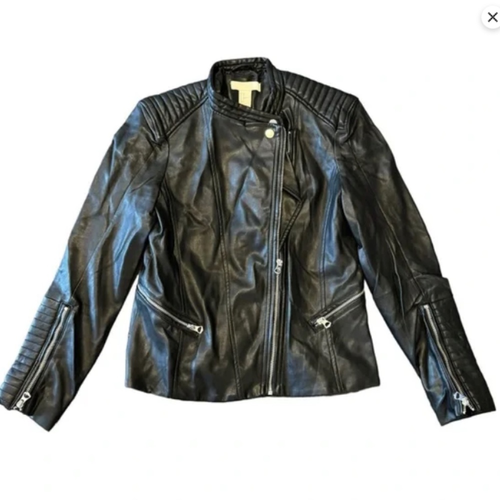 Faux Leather Biker Jacket Black Zip Up